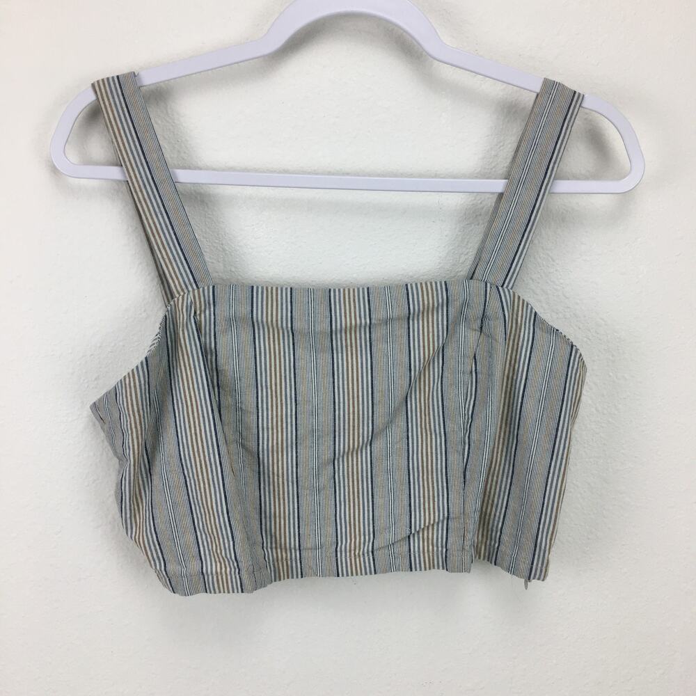 Le Lis Striped Crop Tank Top Bra Button Back Zip Side Large